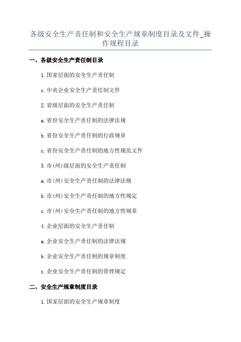 各级安全生产责任制和安全生产规章制度目录及文件_操作规程目录