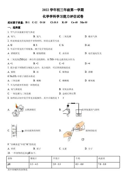 2022-2023学年上海市徐汇区部分学校九年级上学期期末考试(中考一模)化学试卷含详解