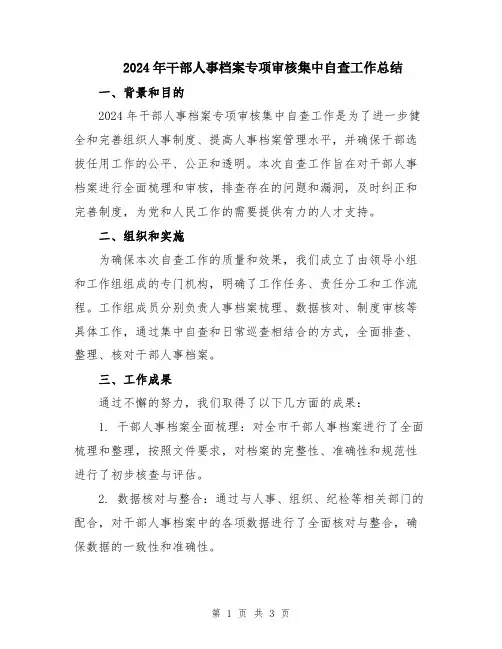 2024年干部人事档案专项审核集中自查工作总结