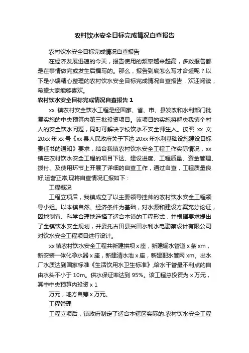 农村饮水安全目标完成情况自查报告