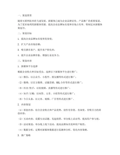 新媒体策划书推广模板