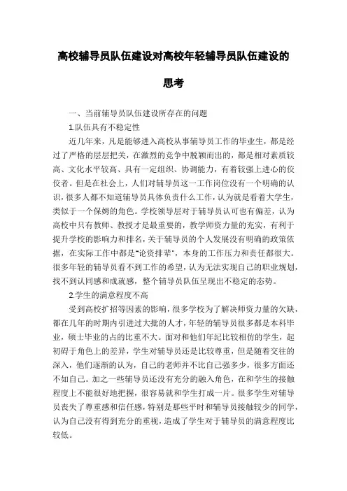 高校辅导员队伍建设对高校年轻辅导员队伍建设的思考