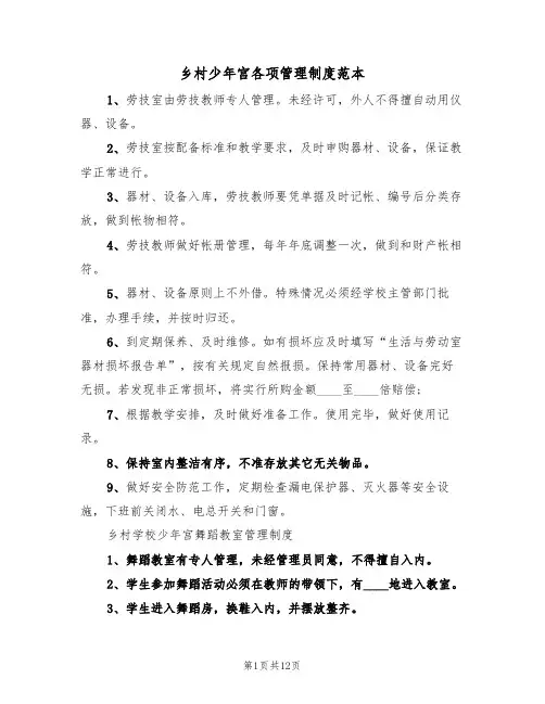 乡村少年宫各项管理制度范本(6篇)