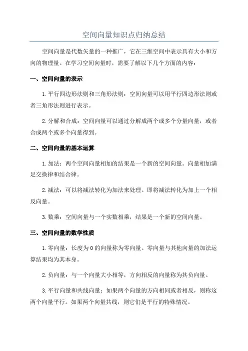 空间向量知识点归纳总结