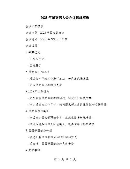 2023年团支部大会会议记录模板