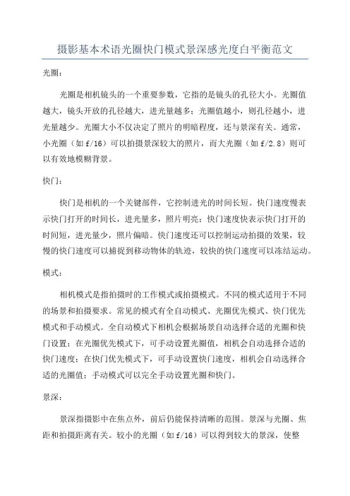 摄影基本术语光圈快门模式景深感光度白平衡范文