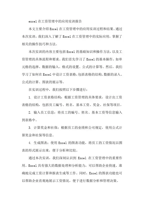 excel在工资管理中的应用实训报告