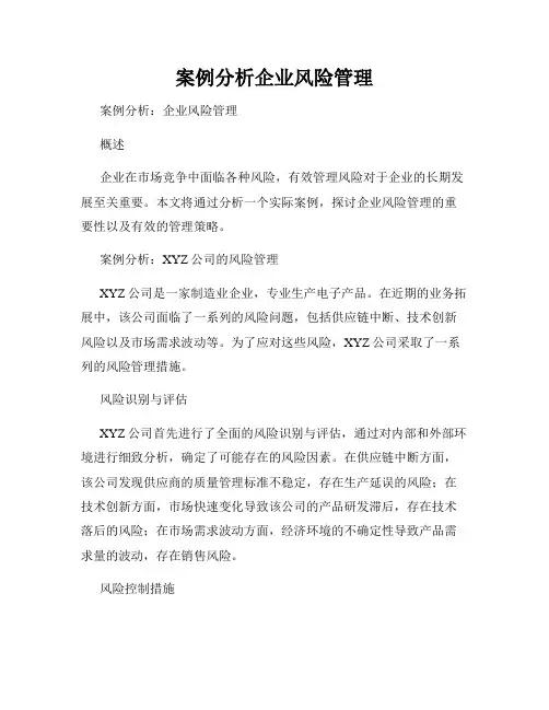 案例分析企业风险管理