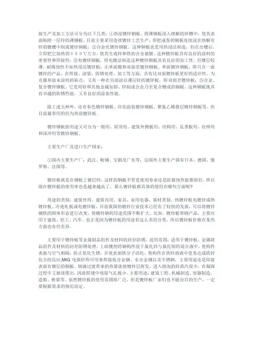 镀锌板的分类和用途