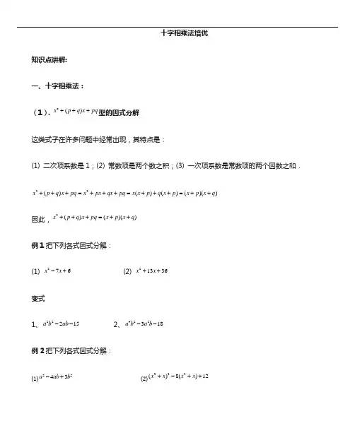十字相乘法分解因式经典例题和练习