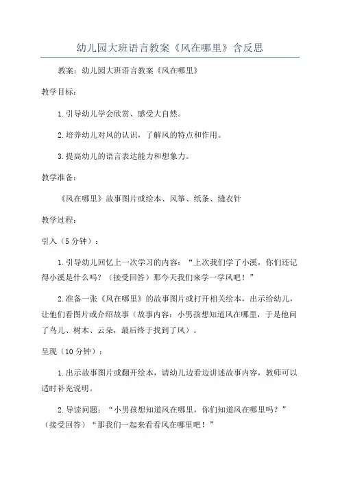 幼儿园大班语言教案《风在哪里》含反思