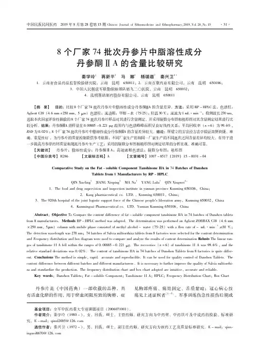 8个厂家74批次丹参片中脂溶性成分丹参酮ⅡA的含量比较研究