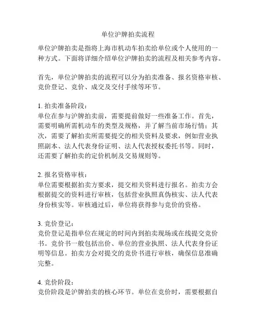 单位沪牌拍卖流程
