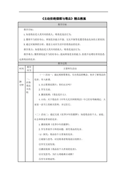 《主动拒绝烟酒与毒品》精品教案