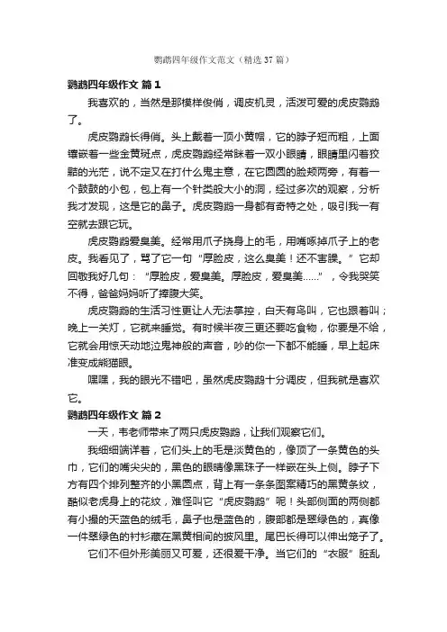 鹦鹉四年级作文范文（精选37篇）