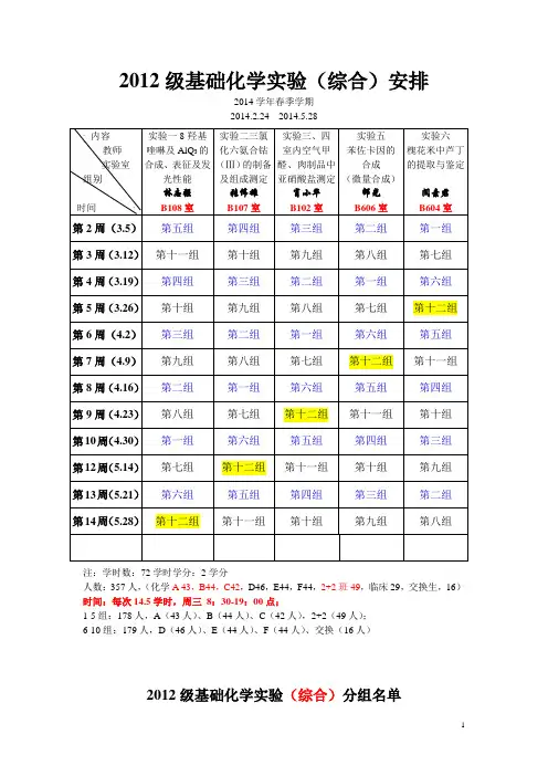 2012级综合实验安排