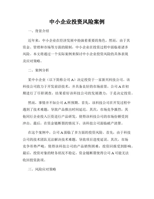 中小企业投资风险案例