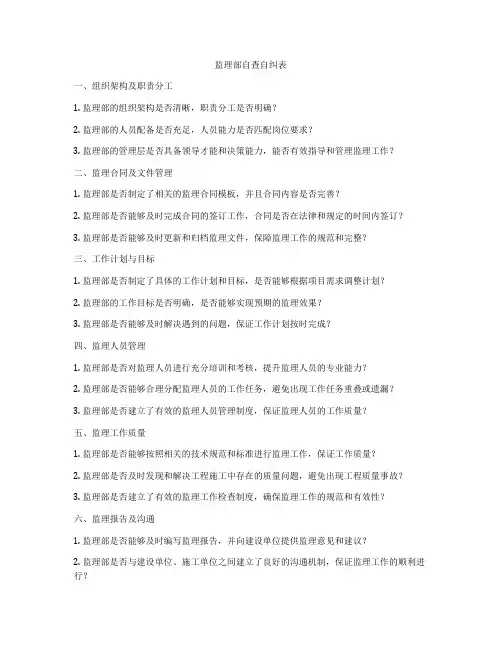 监理部自查自纠表