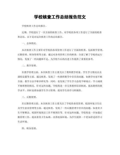 学校核查工作总结报告范文