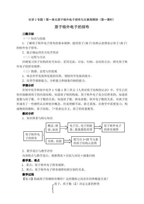 苏教版高中化学必修二 1.1.1原子核外电子的排布 教案设计
