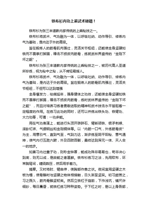 铁布衫内功上乘武术秘籍！