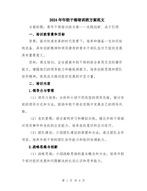 2024年年轻干部培训班方案范文
