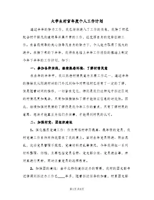 大学生村官年度个人工作计划(三篇)