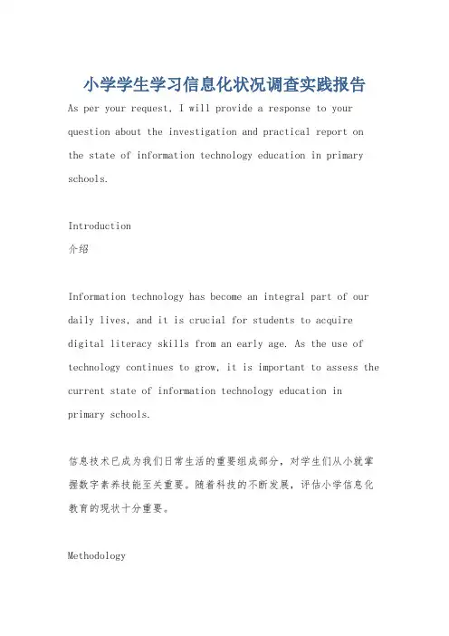 小学学生学习信息化状况调查实践报告