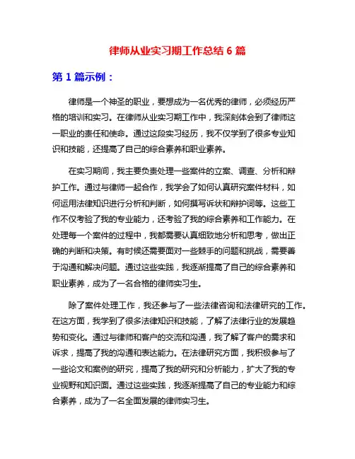 律师从业实习期工作总结6篇