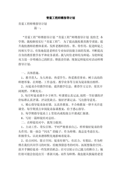 青蓝工程师傅指导计划（范文）