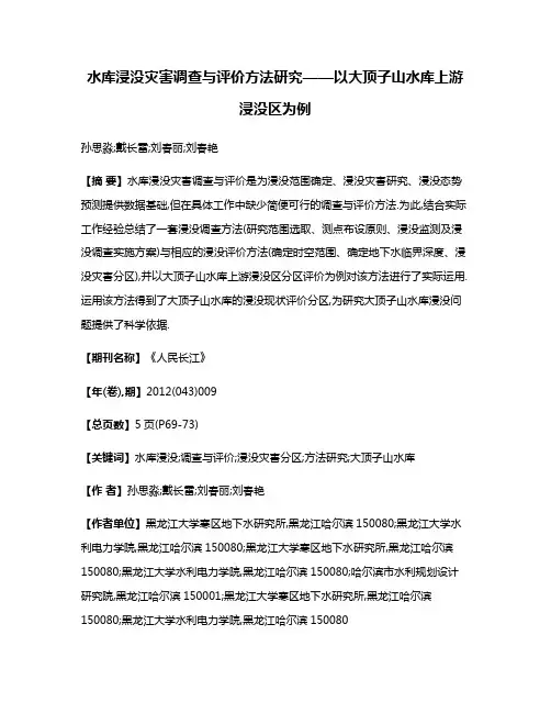 水库浸没灾害调查与评价方法研究——以大顶子山水库上游浸没区为例