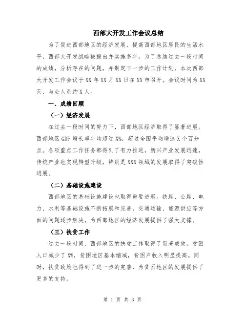 西部大开发工作会议总结