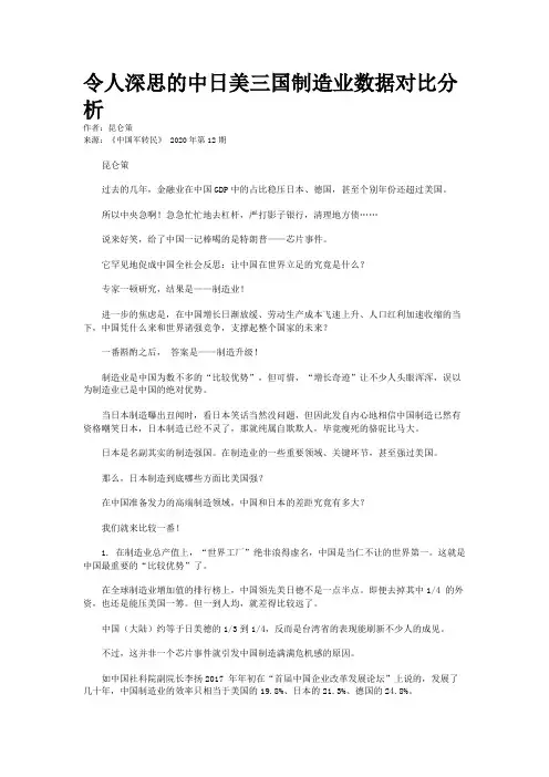 令人深思的中日美三国制造业数据对比分析