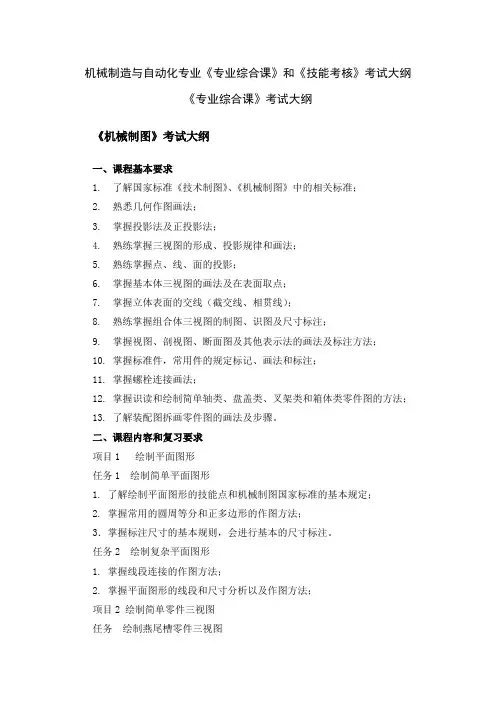 机械制造与自动化专业专业综合课和技能考核考试大纲