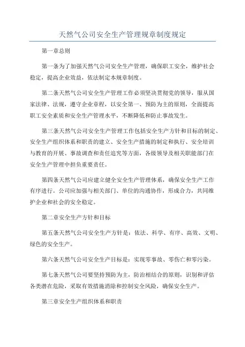 天然气公司安全生产管理规章制度规定