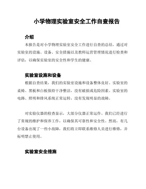 小学物理实验室安全工作自查报告