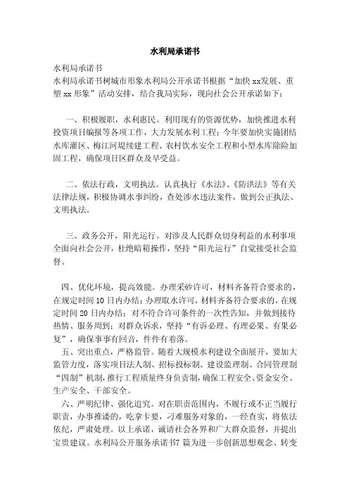 水利局承诺书（范文）