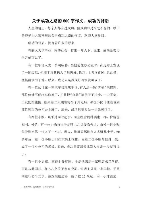 关于成功之路的800字作文：成功的背后