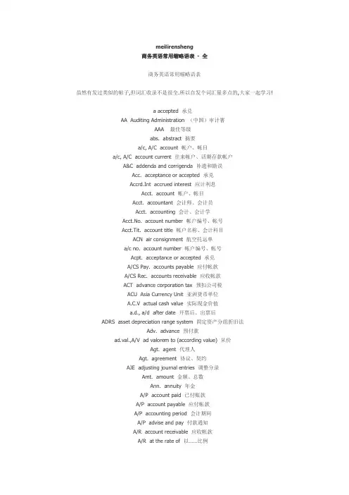 BEC商务英语常用缩略语表