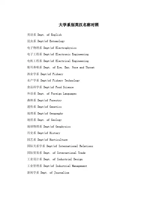 大学系别英汉名称对照