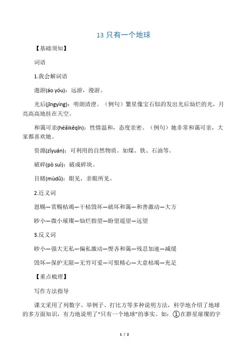 13 只有一个地球-要点梳理