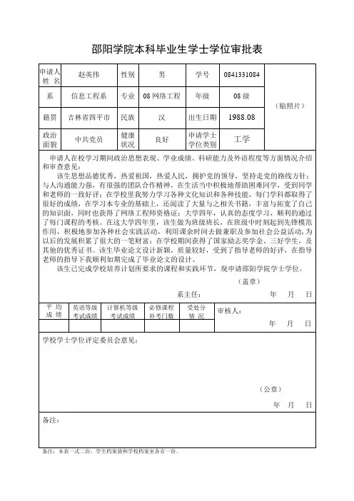 某某的学士学位审批表