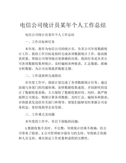 电信公司统计员某年个人工作总结