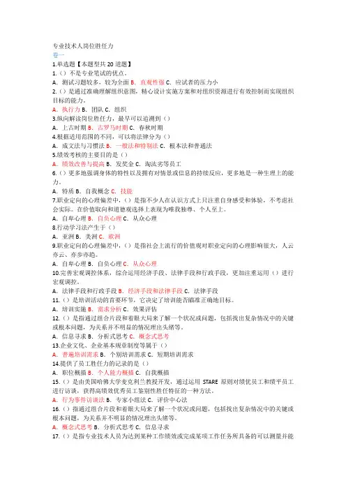 专业技术人岗位胜任力