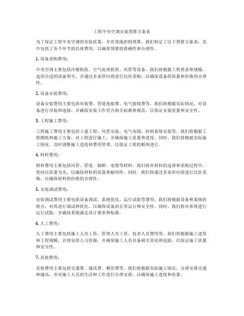 工程中央空调安装预算方案表