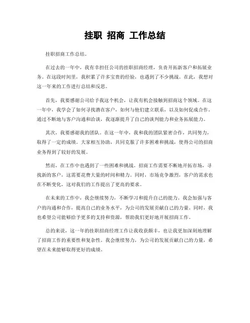 挂职 招商 工作总结