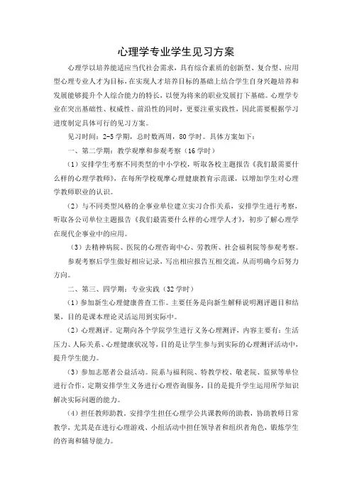 心理学专业学生见习方案