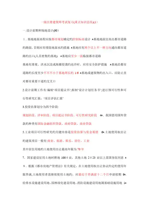 2023年一级注册建筑师考试复习重点知识总结设计前期及场地设计