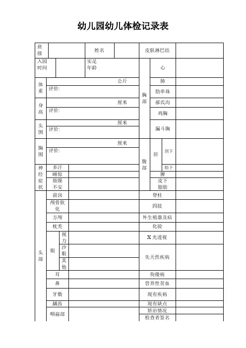 幼儿园必知必用资料：幼儿园幼儿体检记录表