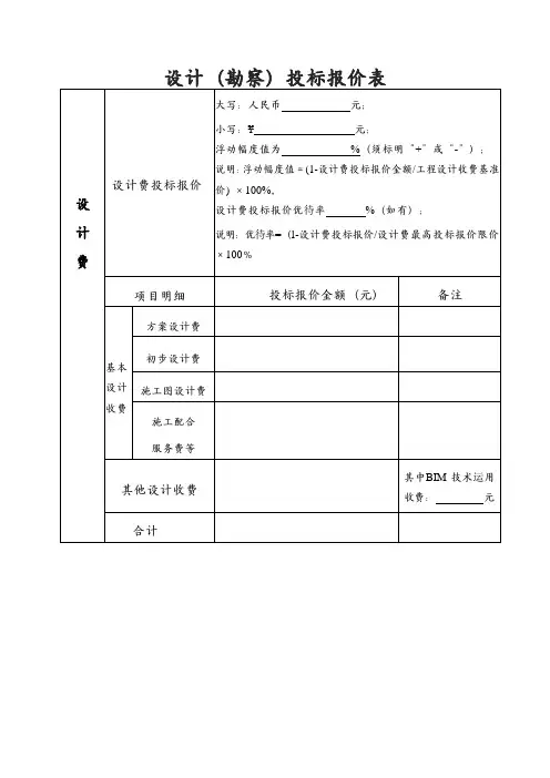 工程项目设计(勘察)投标报价表